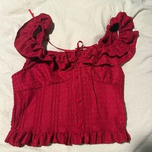 Elegant Red Ruffled Women's Top